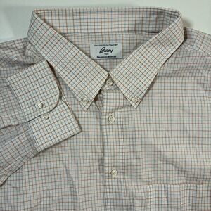 NEW BRIONI Shirt 4XL White Red Blue Check Made in Italy Button Down Oxford